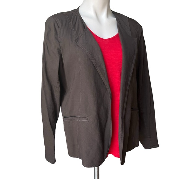 Eileen Fischer Open Front Linen Blend Brown Jacket - Picture 4 of 14